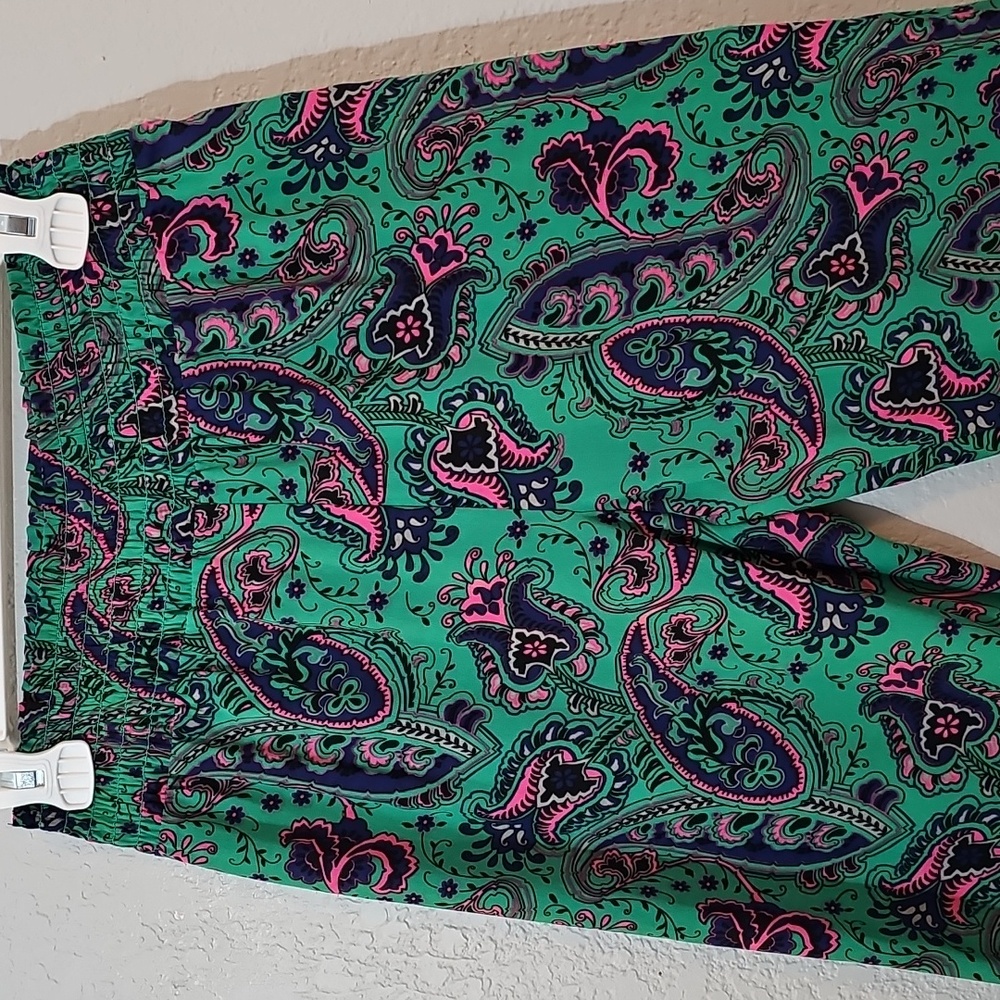 Aerie Vibrant Green Paisley Jogger Pants Womens Medium High Rise Smocked Waist